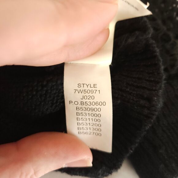 Lucky Brand Womens Large Black 3/4 Lace Sleeve Crew Neck Linen Blend Sweater - Picture 5 of 9